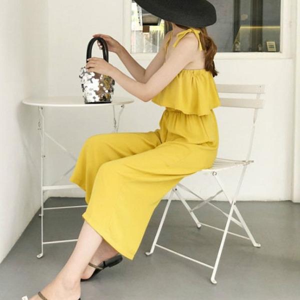 レディース オールインワン ボトムス ワイド オフショルダー ノースリーブ シフォン ミディ丈 無地 エレガント カジュアル 大人可愛い フェミニン お出かけ デート デイリー リゾート ブラック ブルー イエロー フリーサイズ 送料無料