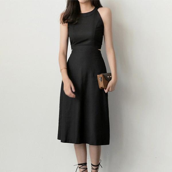 レディース ツーピース クルーネック ノースリーブ タイト シフォン ミモレ丈 無地 セクシー カジュアル 大人可愛い フェミニン お出かけ デート デイリー リゾート グリーン ブラック S M L 送料無料