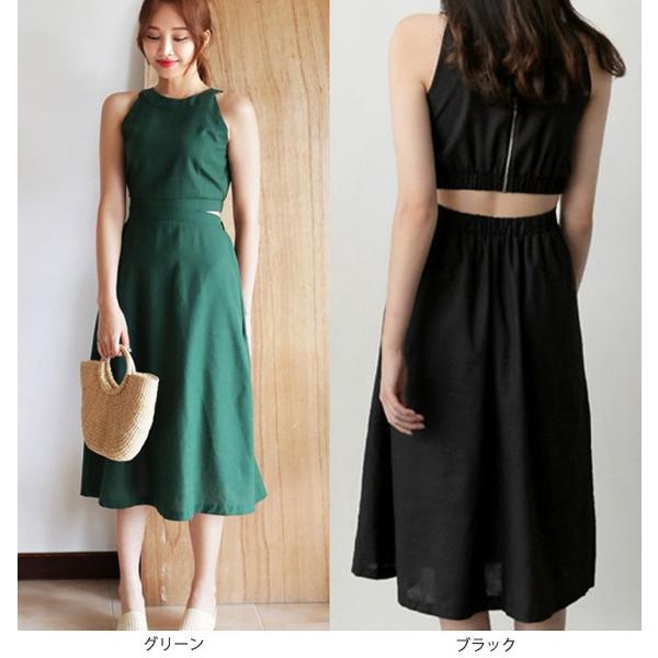 レディース ツーピース クルーネック ノースリーブ タイト シフォン ミモレ丈 無地 セクシー カジュアル 大人可愛い フェミニン お出かけ デート デイリー リゾート グリーン ブラック S M L 送料無料