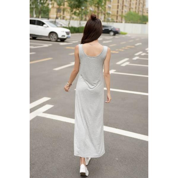 レディース ワンピース ノースリーブ ラウンドネック 無地 ボーダー マキシ丈 サマードレス カジュアル 大人可愛い フェミニン お出かけ デート デイリー リゾート ルームウェア ホワイト ブラック グレー L XL 2XL 3XL 送料無料