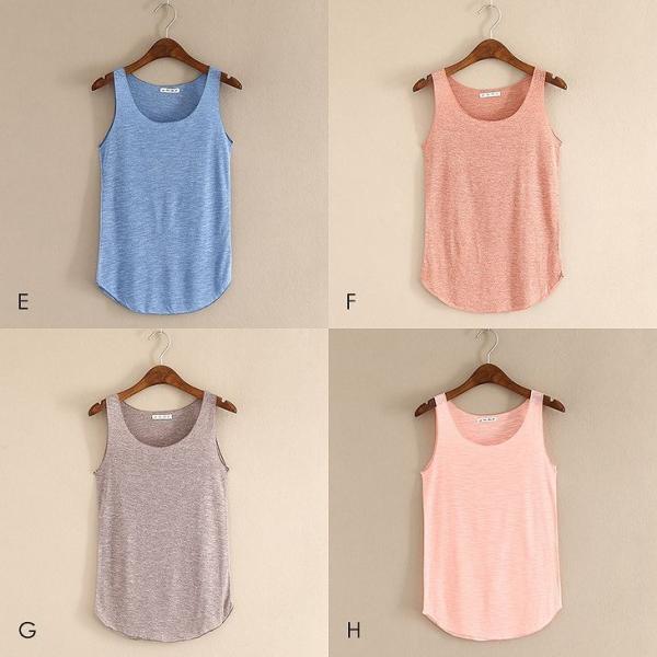 レディース トップス タンクトップ ラウンドネック ノースリーブ 無地 定番 カジュアル 大人可愛い フェミニン スポーツ ジョギング ヨガ グレー ホワイト パープル グリーン ブルー オレンジ ピンク イエロー ベージュ フリーサイズ 送料無料