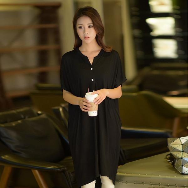 レディース ワンピース 半袖 ヘンリーネック 無地 ミディ丈 サマードレス ルーズ カジュアル 大人可愛い フェミニン お出かけ デート デイリー リゾート ルームウェア グレー ブラック ネイビー ホワイト フリーサイズ 送料無料