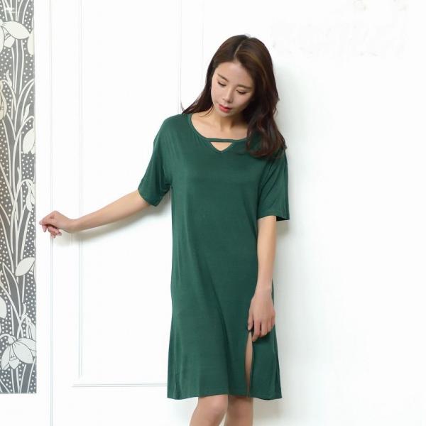 レディース ワンピース 半袖 Vネック 無地 ミディ丈 サマードレス ルーズ カジュアル 大人可愛い フェミニン お出かけ デート デイリー リゾート ルームウェア ブラック グリーン L XL 2XL 送料無料