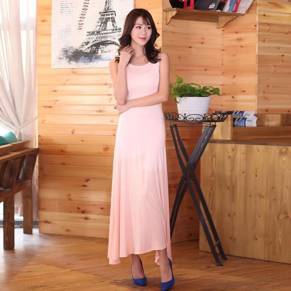 レディース ワンピース ノースリーブ ラウンドネック 無地 マキシ丈 フレア サマードレス スリム カジュアル 大人可愛い フェミニン お出かけ デイリー リゾート ルームウェア ダークグレー オリーブ ネイビー ピンク ブルー ブラック S M 送料無料