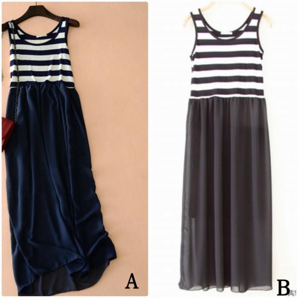 レディース ワンピース マキシ丈 ボーダー シンプル ノースリーブ 春 夏 スカート カジュアル キュート 可愛い フェミニン きれいめ 上品 エレガント おしゃれ お出かけ デイリー 普段着 ブラック ネイビー フリーサイズ ワンサイズ 送料無料