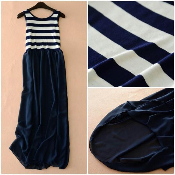 レディース ワンピース マキシ丈 ボーダー シンプル ノースリーブ 春 夏 スカート カジュアル キュート 可愛い フェミニン きれいめ 上品 エレガント おしゃれ お出かけ デイリー 普段着 ブラック ネイビー フリーサイズ ワンサイズ 送料無料