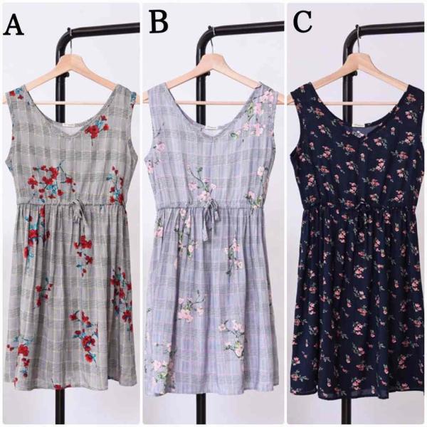 レディース ワンピース 花柄 ノースリーブ ハイウエスト 春 夏 スカート カジュアル キュート 可愛い フェミニン きれいめ 上品 エレガント おしゃれ お出かけ デイリー 普段着 ブラック ホワイト グレー ネイビー フリーサイズ 送料無料