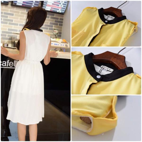 レディース ワンピース ノースリーブ フィッシュテールスカート 春 夏 スカート カジュアル キュート 可愛い フェミニン きれいめ 上品 エレガント おしゃれ お出かけ デイリー 普段着 イエロー×ホワイト M L XL サイズ 送料無料