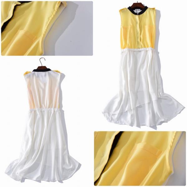 レディース ワンピース ノースリーブ フィッシュテールスカート 春 夏 スカート カジュアル キュート 可愛い フェミニン きれいめ 上品 エレガント おしゃれ お出かけ デイリー 普段着 イエロー×ホワイト M L XL サイズ 送料無料