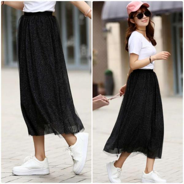 レディース スカート ハイウエスト ミモレ丈 透け感 透け素材 無地 シンプル 春 夏 ボトムス カジュアル キュート 大人 可愛い フェミニン きれいめ おしゃれ お出かけ デイリー オフィス 普段着 ブラック フリーサイズ 送料無料