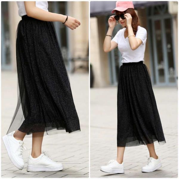 レディース スカート ハイウエスト ミモレ丈 透け感 透け素材 無地 シンプル 春 夏 ボトムス カジュアル キュート 大人 可愛い フェミニン きれいめ おしゃれ お出かけ デイリー オフィス 普段着 ブラック フリーサイズ 送料無料