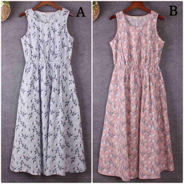 レディース ワンピース ノースリーブ ハイウエスト 花柄 ボタニカル柄 春 夏 スカート カジュアル キュート 可愛い フェミニン きれいめ 上品 エレガント おしゃれ お出かけ デイリー 普段着 ピンク ブルー フリーサイズ ワンサイズ 送料無料