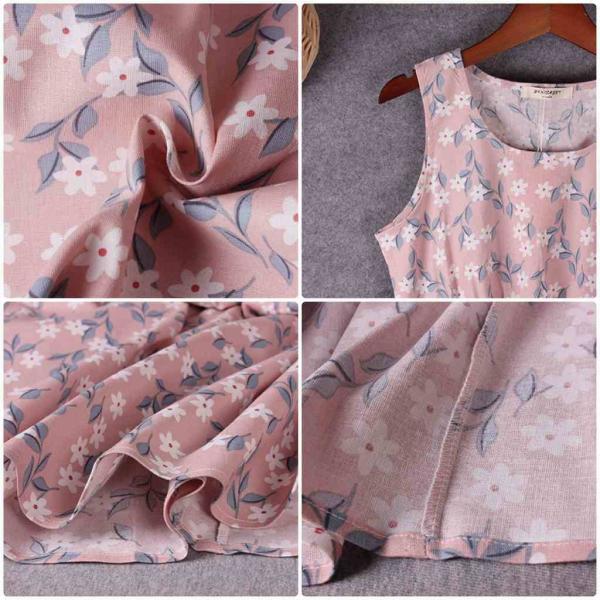 レディース ワンピース ノースリーブ ハイウエスト 花柄 ボタニカル柄 春 夏 スカート カジュアル キュート 可愛い フェミニン きれいめ 上品 エレガント おしゃれ お出かけ デイリー 普段着 ピンク ブルー フリーサイズ ワンサイズ 送料無料