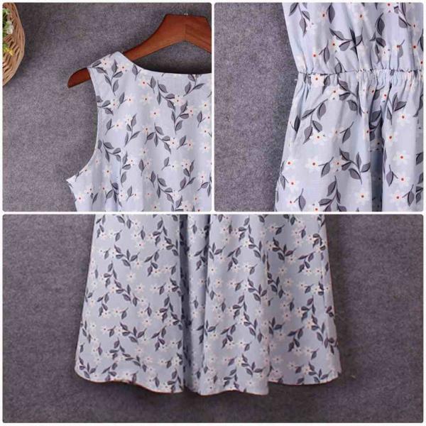 レディース ワンピース ノースリーブ ハイウエスト 花柄 ボタニカル柄 春 夏 スカート カジュアル キュート 可愛い フェミニン きれいめ 上品 エレガント おしゃれ お出かけ デイリー 普段着 ピンク ブルー フリーサイズ ワンサイズ 送料無料
