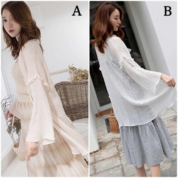 レディース フレアスリーブ ブラウス ロング丈 ボリュームスリーブ シャツ 長袖 春 夏 トップス カジュアル キュート 可愛い フェミニン きれいめ 上品 エレガント おしゃれ お出かけ ベージュ ホワイト フリーサイズ ワンサイズ 送料無料