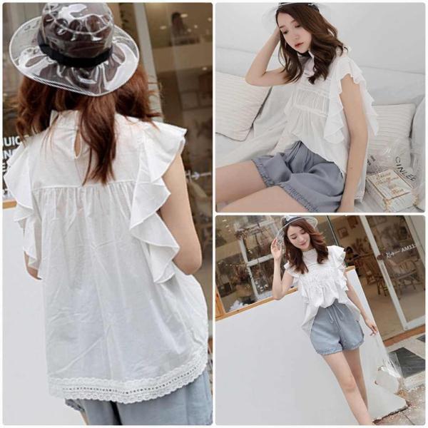 レディース フレア ブラウス ボリュームスリーブ シャツ ノースリーブ 春 夏 トップス カジュアル キュート 可愛い フェミニン きれいめ 上品 エレガント おしゃれ お出かけ パープル ホワイト フリーサイズ ワンサイズ 送料無料