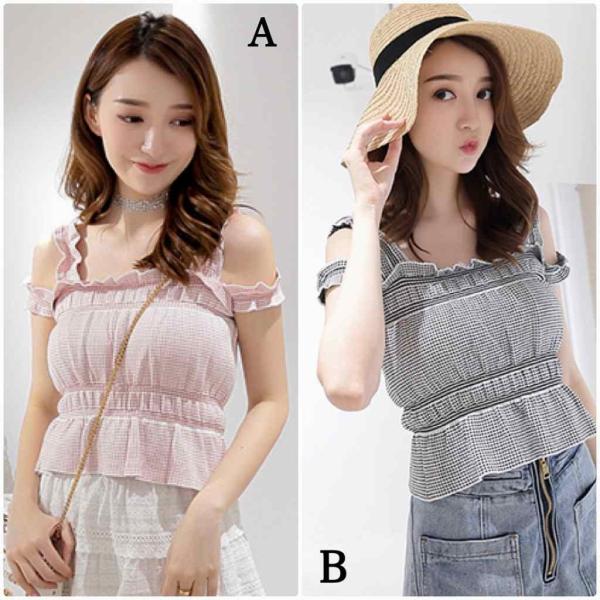 レディース 肩出し 肩見せ ブラウス チェック柄 シャツ キャミ タンクトップ ノースリーブ 春 夏 トップス カジュアル キュート 可愛い フェミニン きれいめ 上品 エレガント おしゃれ お出かけ ピンク ブラック フリーサイズ ワンサイズ 送料無料