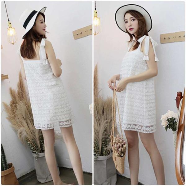 レディース ワンピース 肩紐 ショルダーリボン 肩出し 肩見せ ミニ丈 レース シンプル 春 夏 スカート カジュアル キュート 可愛い フェミニン きれいめ 上品 エレガント おしゃれ お出かけ デイリー 普段着 ホワイト S M L サイズ 送料無料