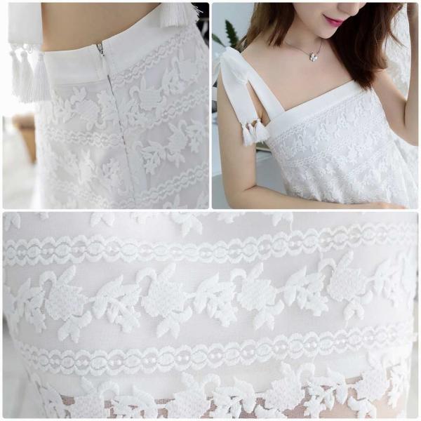 レディース ワンピース 肩紐 ショルダーリボン 肩出し 肩見せ ミニ丈 レース シンプル 春 夏 スカート カジュアル キュート 可愛い フェミニン きれいめ 上品 エレガント おしゃれ お出かけ デイリー 普段着 ホワイト S M L サイズ 送料無料