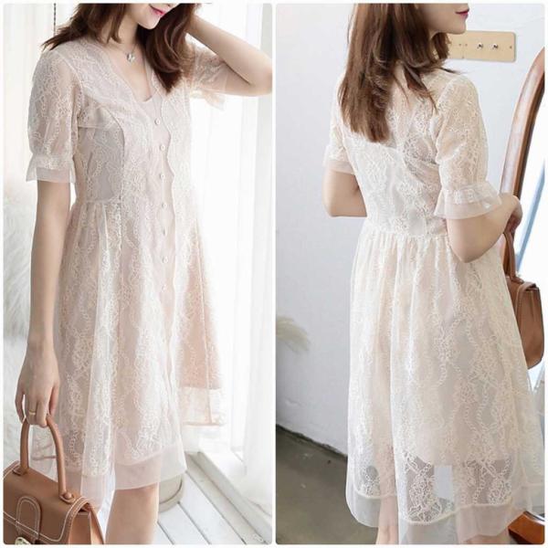 レディース ワンピース キャンディスリーブ 総レース 透け感 透け素材 シンプル 春 夏 スカート カジュアル キュート 可愛い フェミニン きれいめ 上品 エレガント おしゃれ お出かけ デイリー 普段着 ベージュ S M L サイズ 送料無料