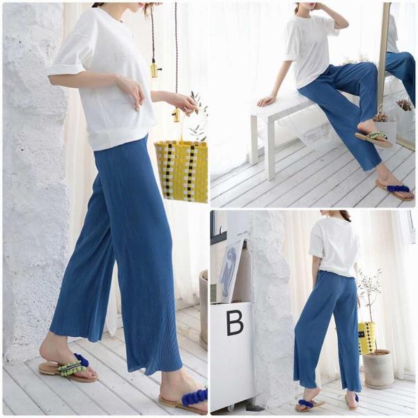 レディース ワイドレッグパンツ 無地 プリーツ シンプル ボトムス カジュアル キュート 可愛い フェミニン きれいめ エレガント おしゃれ お出かけ デイリー オフィス 普段着 ブラック ブルー ベージュ フリーサイズ ワンサイズ 送料無料