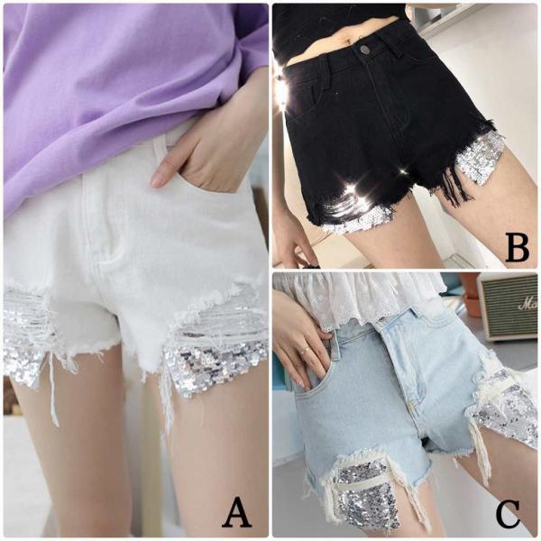 レディース クラッシュ加工 ダメージ ショートパンツ 短パン 無地 シンプル ボトムス カジュアル キュート 可愛い フェミニン きれいめ エレガント おしゃれ お出かけ デイリー 普段着 ブルー ホワイト ブラック S M L XL サイズ 送料無料