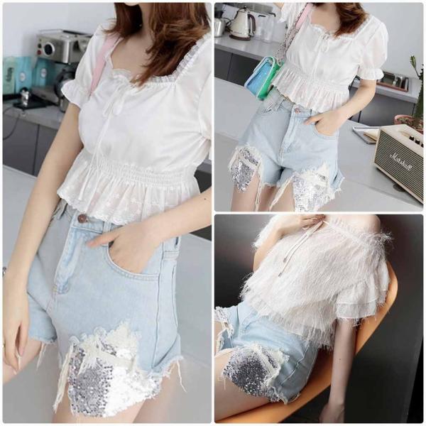 レディース クラッシュ加工 ダメージ ショートパンツ 短パン 無地 シンプル ボトムス カジュアル キュート 可愛い フェミニン きれいめ エレガント おしゃれ お出かけ デイリー 普段着 ブルー ホワイト ブラック S M L XL サイズ 送料無料