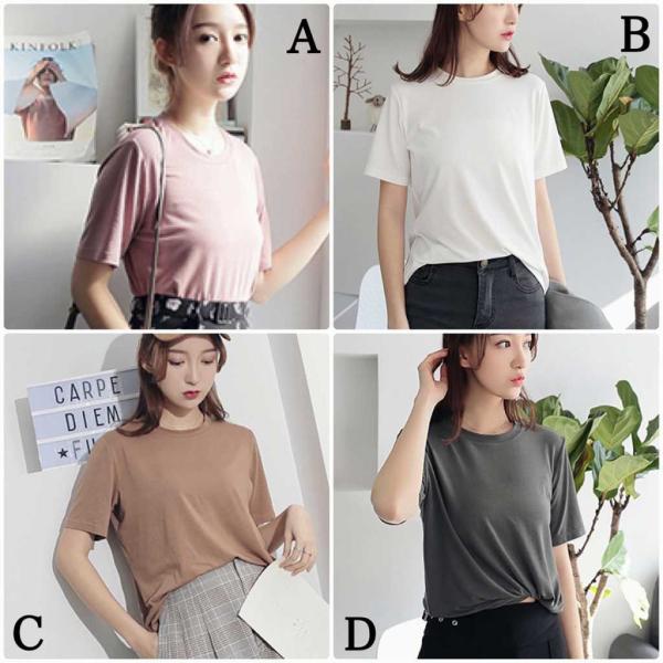 レディース 半袖Tシャツ シンプル クルーネック 無地 カットソー 夏 春 トップス カジュアル キュート 大人 可愛い フェミニン おしゃれ お出かけ 普段着 デイリー ピンク オリーブ ホワイト ブラウン フリーサイズ ワンサイズ 送料無料