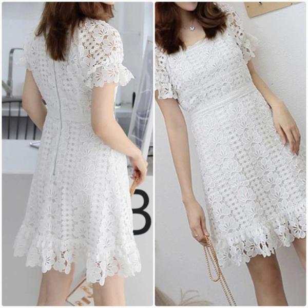 レディース ワンピース 総レース ハイウエスト ミニ丈 キャンディスリーブ 春 夏 スカート カジュアル キュート 可愛い フェミニン きれいめ 上品 エレガント おしゃれ お出かけ お呼ばれ パーティードレス ホワイト S M L サイズ 送料無料