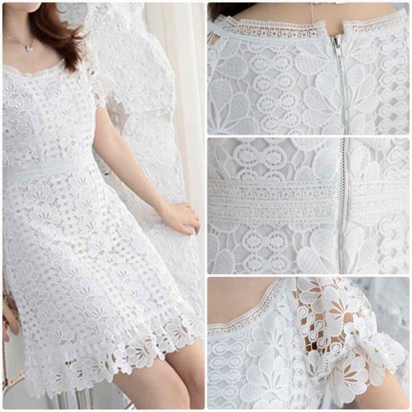 レディース ワンピース 総レース ハイウエスト ミニ丈 キャンディスリーブ 春 夏 スカート カジュアル キュート 可愛い フェミニン きれいめ 上品 エレガント おしゃれ お出かけ お呼ばれ パーティードレス ホワイト S M L サイズ 送料無料