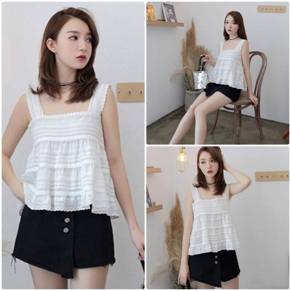レディース ブラウス 肩紐 レース フレア キャミソール タンクトップ 春 夏 トップス カジュアル キュート 可愛い フェミニン きれいめ 上品 エレガント おしゃれ お出かけ ホワイト S M サイズ 送料無料
