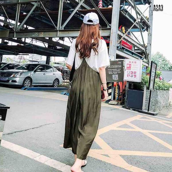 レディース サロペット シフォン スカート風 オールインワン オーバーオール ワイドレッグパンツ 肩紐 ボトムス カジュアル キュート 可愛い フェミニン おしゃれ お出かけ デイリー 普段着 春 夏 オリーブ S M L サイズ 送料無料