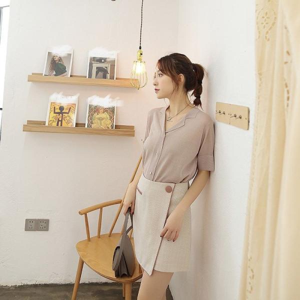 レディース カットソー Vネック リネン シンプル 半袖 シャツ 春 夏 トップス カジュアル キュート 大人 可愛い フェミニン おしゃれ お出かけ オフィス デイリー 普段着 ピンク ベージュ フリーサイズ ワンサイズ 送料無料