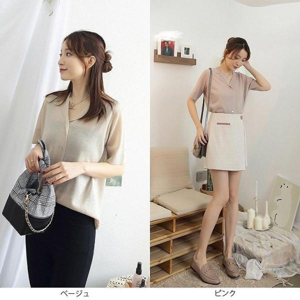 レディース カットソー Vネック リネン シンプル 半袖 シャツ 春 夏 トップス カジュアル キュート 大人 可愛い フェミニン おしゃれ お出かけ オフィス デイリー 普段着 ピンク ベージュ フリーサイズ ワンサイズ 送料無料