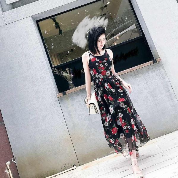 レディース ワンピース ロング丈 キャミソールワンピース キャミワンピ 花柄 ボタニカル柄 春 夏 スカート カジュアル キュート 可愛い フェミニン きれいめ 上品 エレガント おしゃれ お出かけ お呼ばれ ブラック S M L サイズ 送料無料