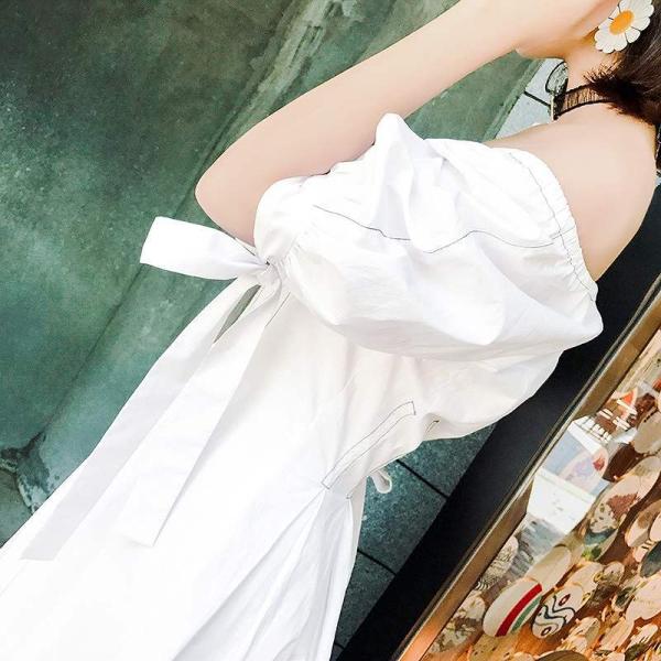 レディース ワンピース 肩出し 肩見せ オフショルダー ミディ丈 ひざ下丈 ボリュームスリーブ 春 夏 スカート カジュアル キュート 可愛い フェミニン きれいめ 上品 エレガント おしゃれ お出かけ お呼ばれ ホワイト S M サイズ 送料無料