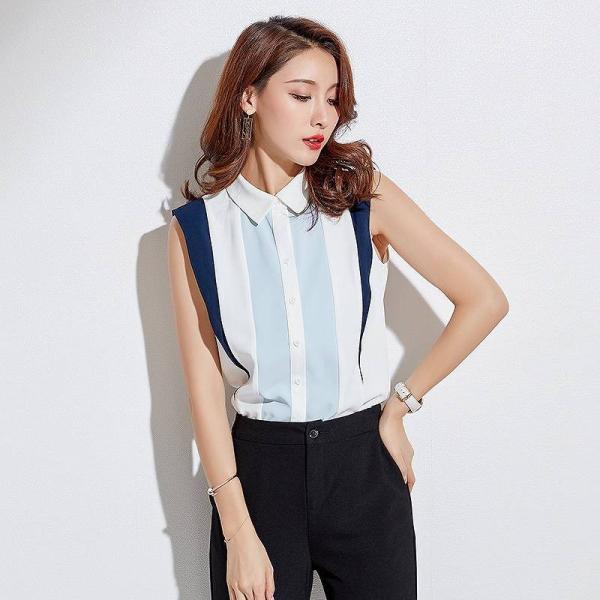 レディース ブラウス ノースリーブ ストライプ シャツ 春 夏 トップス カジュアル キュート 可愛い フェミニン きれいめ 上品 エレガント おしゃれ お出かけ オフィス デート デイリー セクシー ホワイト S M L XL サイズ 送料無料