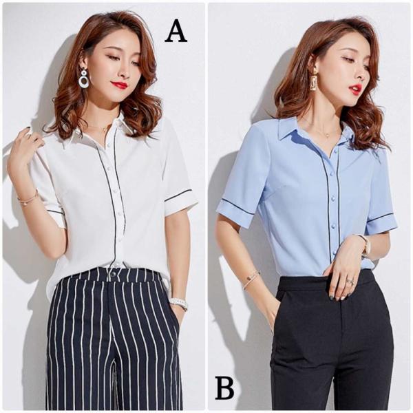 レディース ブラウス 半袖 長袖 シャツ 春 夏 トップス カジュアル キュート 可愛い フェミニン きれいめ 上品 エレガント おしゃれ お出かけ オフィス デート デイリー ホワイト ブルー S M L XL サイズ 送料無料