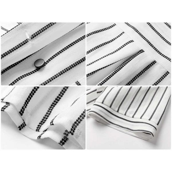 レディース ブラウス シフォン ストライプ シンプル 半袖 シャツ 春 夏 トップス カジュアル キュート 可愛い フェミニン きれいめ 上品 エレガント おしゃれ お出かけ オフィス デート デイリー ホワイト×ブラック S M L XL サイズ 送料無料