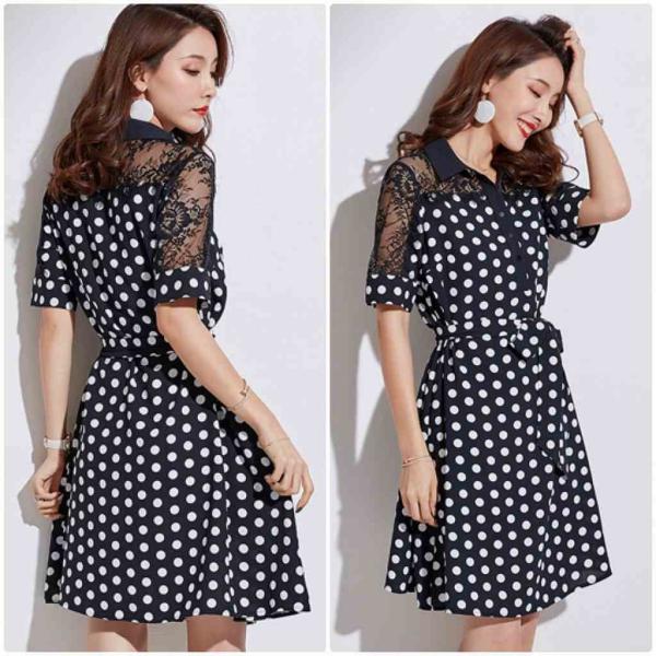 レディース ワンピース シフォン ドット 水玉 半袖 ウエストリボン 透け感 透け素材 春 夏 スカート カジュアル キュート 可愛い フェミニン きれいめ 上品 エレガント おしゃれ お出かけ お呼ばれ ブラック S M L XL サイズ 送料無料