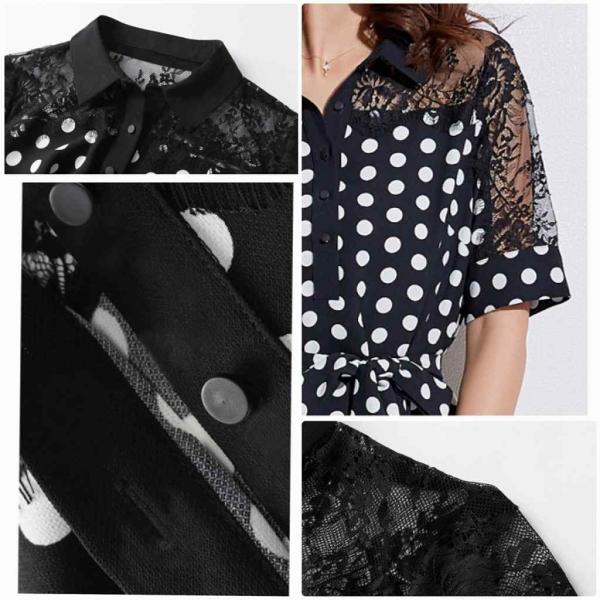 レディース ワンピース シフォン ドット 水玉 半袖 ウエストリボン 透け感 透け素材 春 夏 スカート カジュアル キュート 可愛い フェミニン きれいめ 上品 エレガント おしゃれ お出かけ お呼ばれ ブラック S M L XL サイズ 送料無料