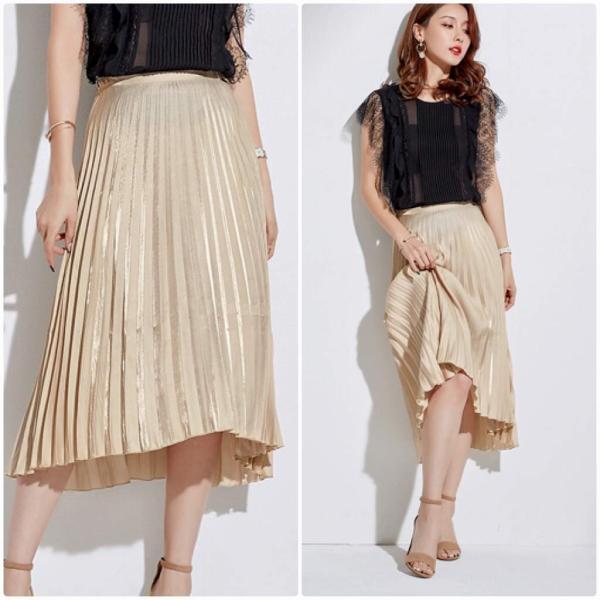 レディース プリーツスカート フィッシュテールスカート ミモレ丈 ハイウエスト 春 夏 ボトムス カジュアル キュート 大人 可愛い フェミニン きれいめ おしゃれ お出かけ デイリー 二次会 お呼ばれ ベージュ S M L XL サイズ 送料無料