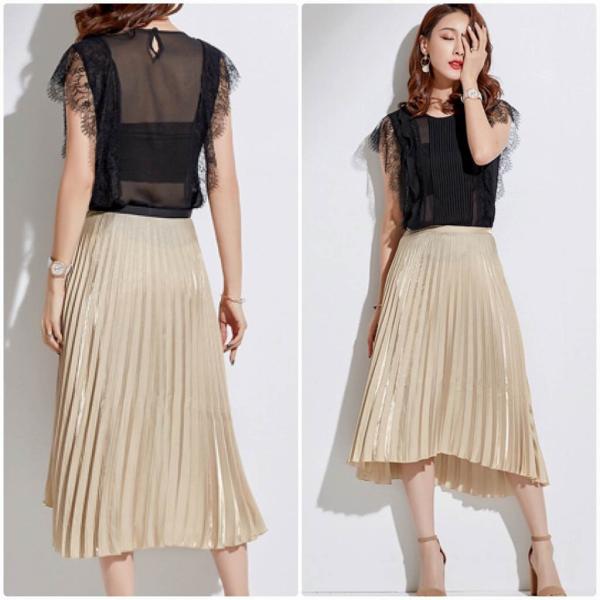 レディース プリーツスカート フィッシュテールスカート ミモレ丈 ハイウエスト 春 夏 ボトムス カジュアル キュート 大人 可愛い フェミニン きれいめ おしゃれ お出かけ デイリー 二次会 お呼ばれ ベージュ S M L XL サイズ 送料無料