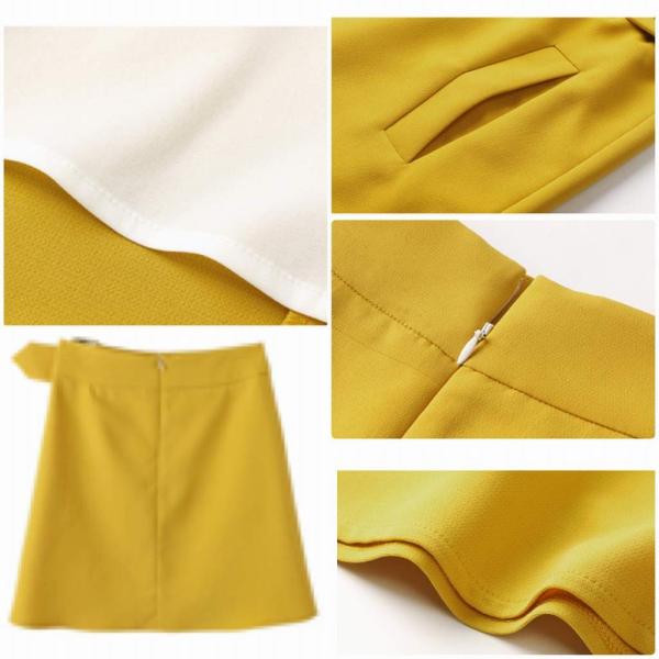 レディース 台形スカート ミニ丈 スリム タイト ハイウエスト 春 夏 ボトムス カジュアル キュート 大人 可愛い フェミニン きれいめ おしゃれ お出かけ デイリー 二次会 お呼ばれ イエロー S M L XL サイズ 送料無料