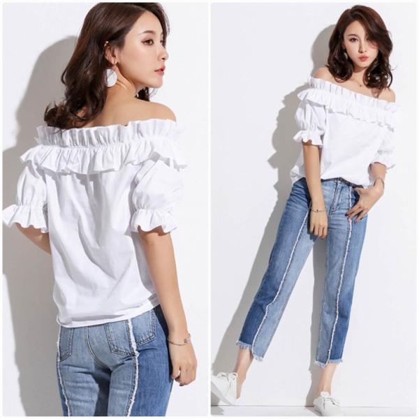 レディース トップス シフォン カットソー オフショルダー 半袖 パフスリーブ フリル 無地 夏 カジュアル 大人可愛い フェミニン オフィス お出かけ デート デイリー ホワイト イエロー S M L XL 送料無料