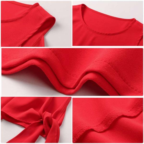 レディース ワンピース ラウンドネック ミニワンピ 無地 フレア オープンショルダー 半袖 夏 カジュアル 大人可愛い フェミニン オフィス お出かけ デート デイリー レッド S M L XL 送料無料