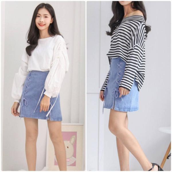 レディース ボトムス スカート デニム スリット ウォッシュド 膝上丈 無地 カジュアル 大人可愛い フェミニン お出かけ デート デイリー リゾート ブルー S M L XL 送料無料