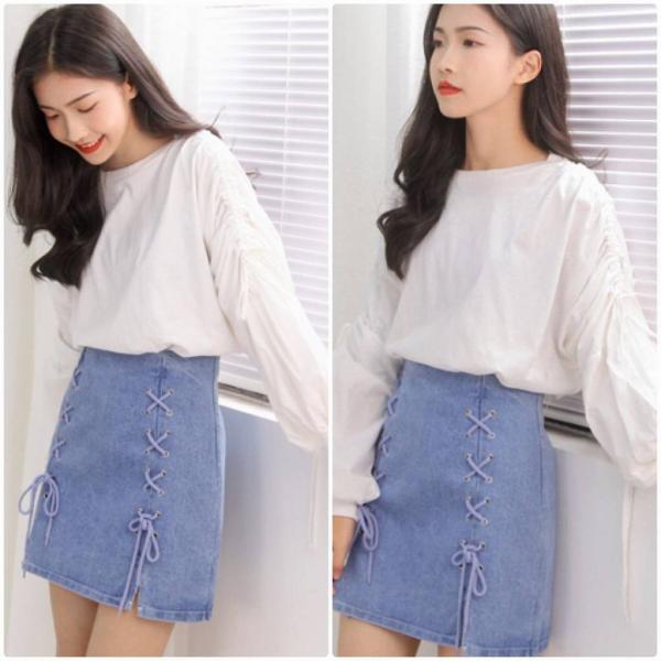 レディース ボトムス スカート デニム スリット ウォッシュド 膝上丈 無地 カジュアル 大人可愛い フェミニン お出かけ デート デイリー リゾート ブルー S M L XL 送料無料