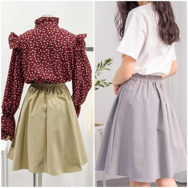 レディース スカート フレア ギャザースカート ハイウエスト ひざ上丈 春 夏 ボトムス カジュアル キュート 大人 可愛い フェミニン きれいめ おしゃれ お出かけ デイリー 二次会 お呼ばれ グレー カーキ フリーサイズ ワンサイズ 送料無料