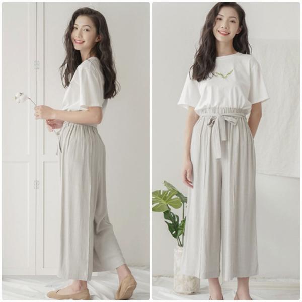 レディース ワイドレッグパンツ 無地 腰紐 プリーツ シンプル ボトムス カジュアル キュート 可愛い フェミニン きれいめ エレガント おしゃれ お出かけ デイリー オフィス 普段着 グレー フリーサイズ ワンサイズ 送料無料